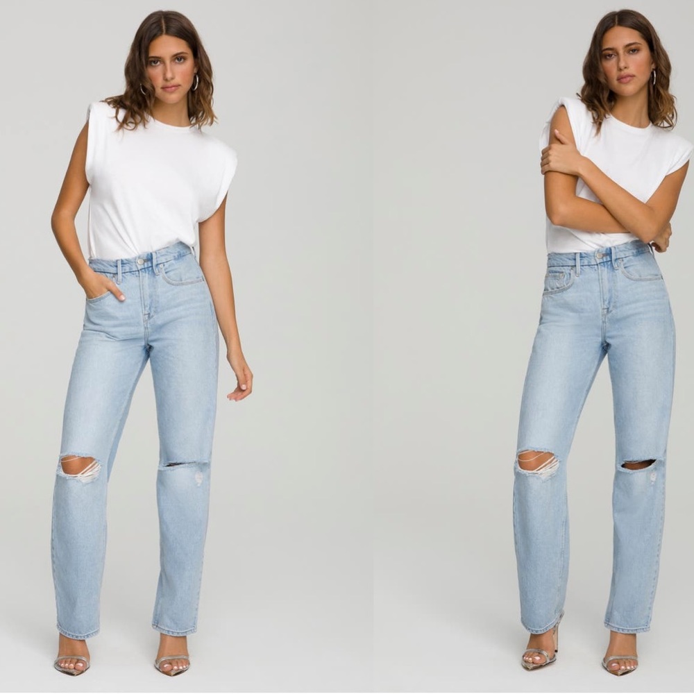 NWT Good American Good 90’s Ripped High Waist Relaxed Jeans